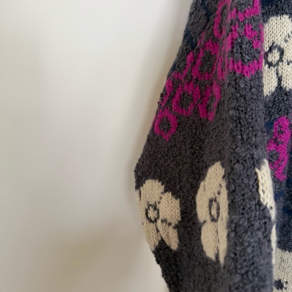 Natural Life Wool Blend Gray Pink Floral Calla Jacquard Cardigan Sweater - Picture 8 of 12